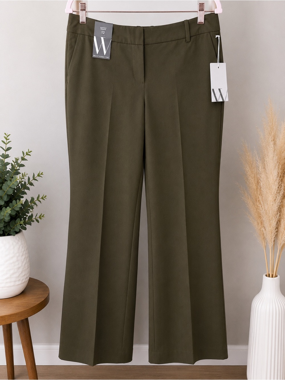 Worthington Women’s Olive Trouser Pants – Size 12 – Straight Leg Career Stretch